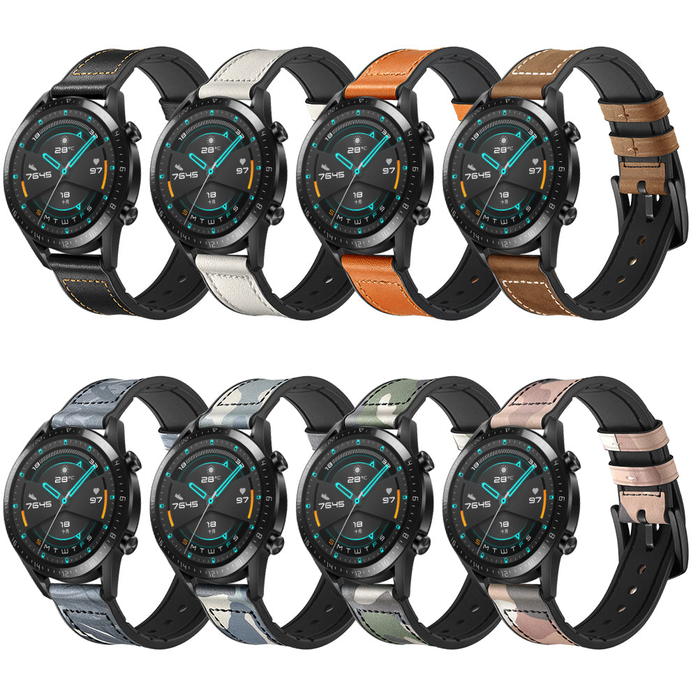 Genuine Leather Coated Silicone Smart Watch Strap [22mm width] for Huawei Watch GT2 46mm - Black
