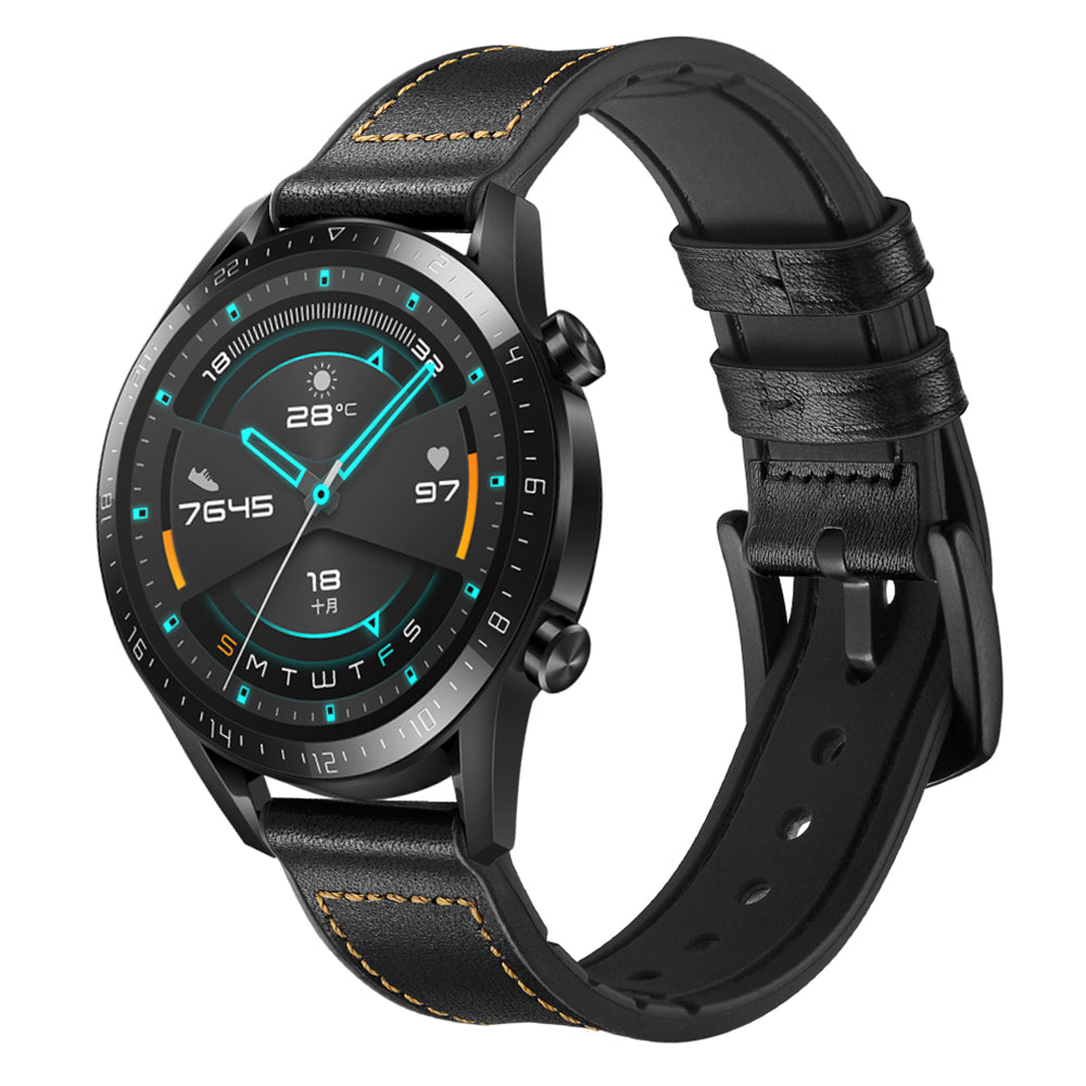 Genuine Leather Coated Silicone Smart Watch Strap [22mm width] for Huawei Watch GT2 46mm - Black