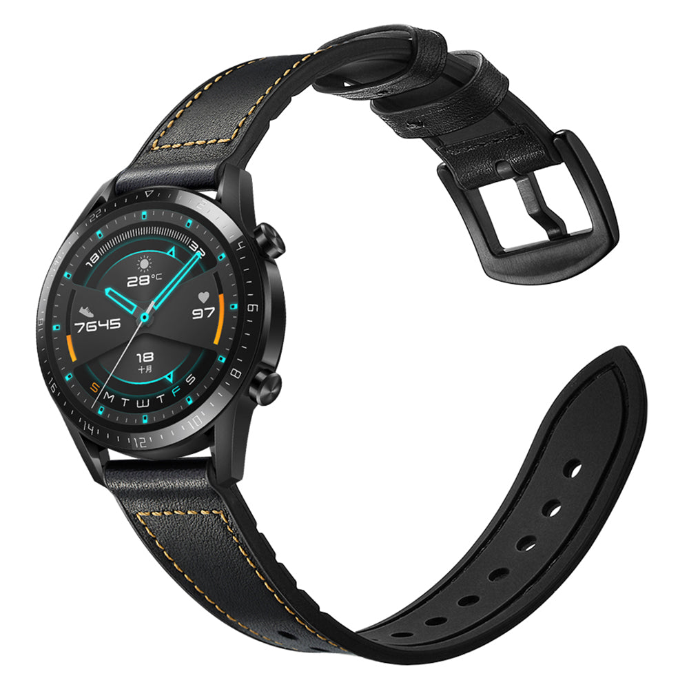 Genuine Leather Coated Silicone Smart Watch Strap [22mm width] for Huawei Watch GT2 46mm - Black
