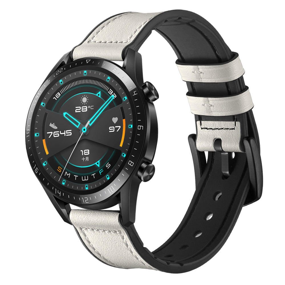 Genuine Leather Coated Silicone Smart Watch Strap [22mm width] for Huawei Watch GT2 46mm - White