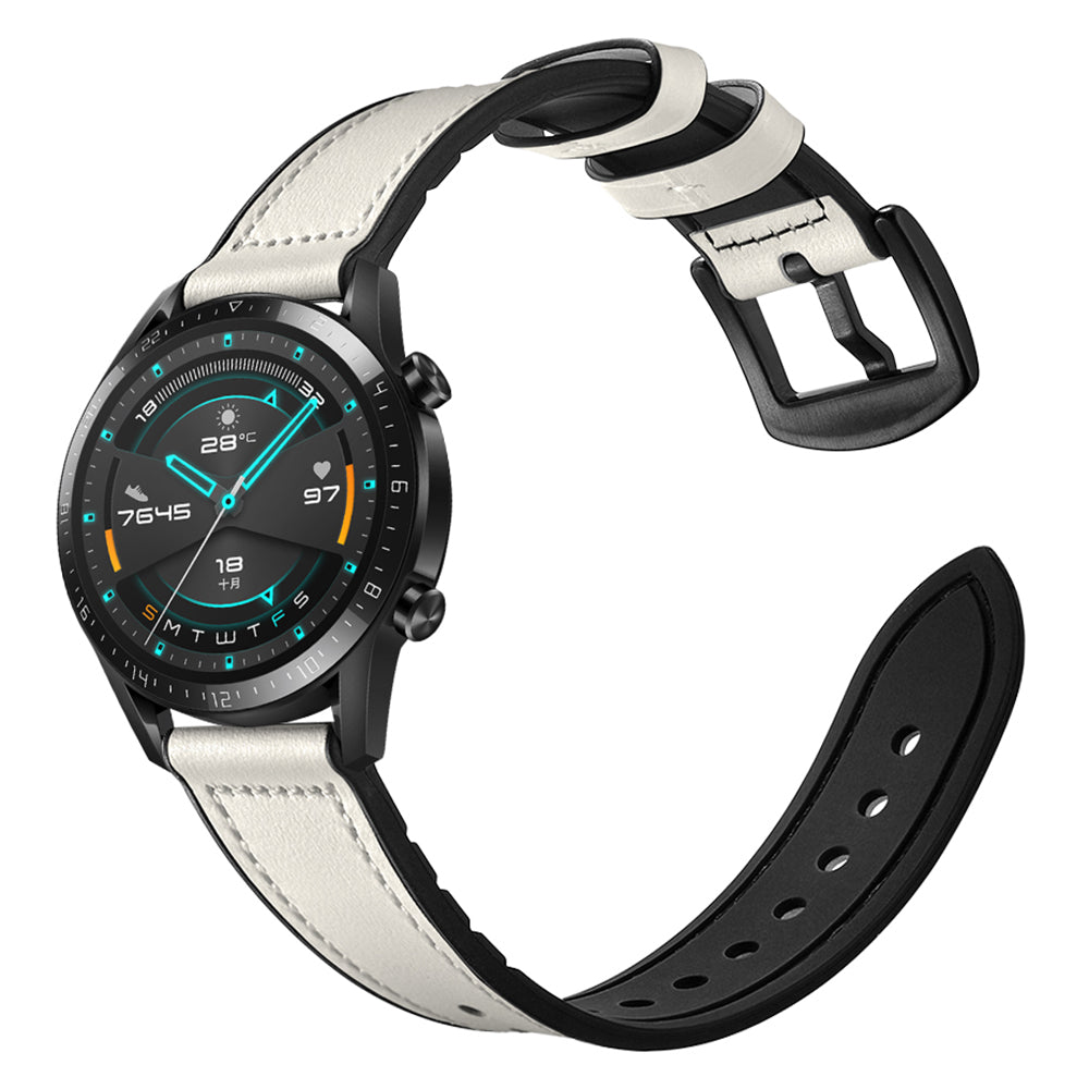 Genuine Leather Coated Silicone Smart Watch Strap [22mm width] for Huawei Watch GT2 46mm - White