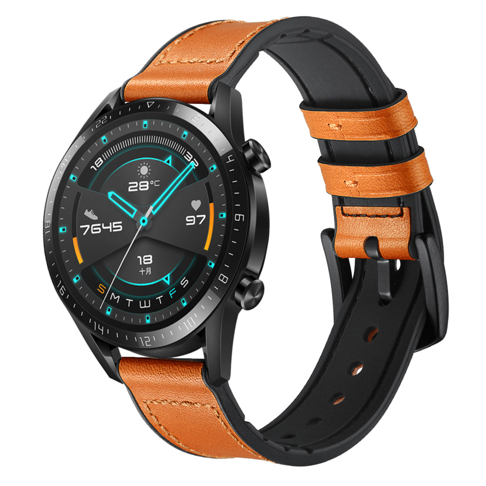 Genuine Leather Coated Silicone Smart Watch Strap [22mm width] for Huawei Watch GT2 46mm - Light Brown