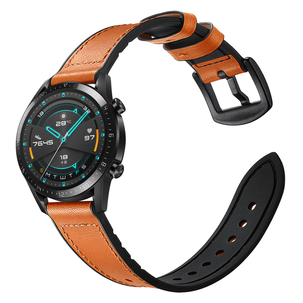 Genuine Leather Coated Silicone Smart Watch Strap [22mm width] for Huawei Watch GT2 46mm - Light Brown