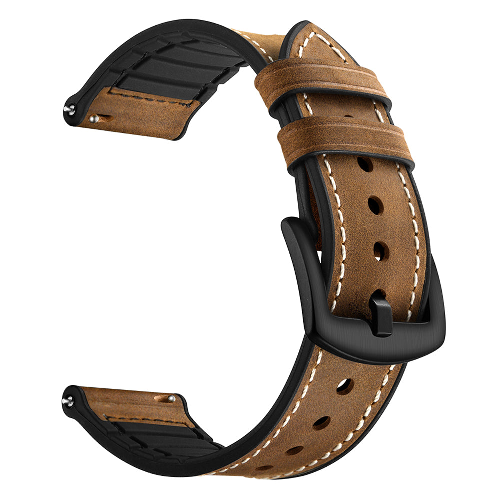 Genuine Leather Coated Silicone Smart Watch Strap [22mm width] for Huawei Watch GT2 46mm - Dark Brown