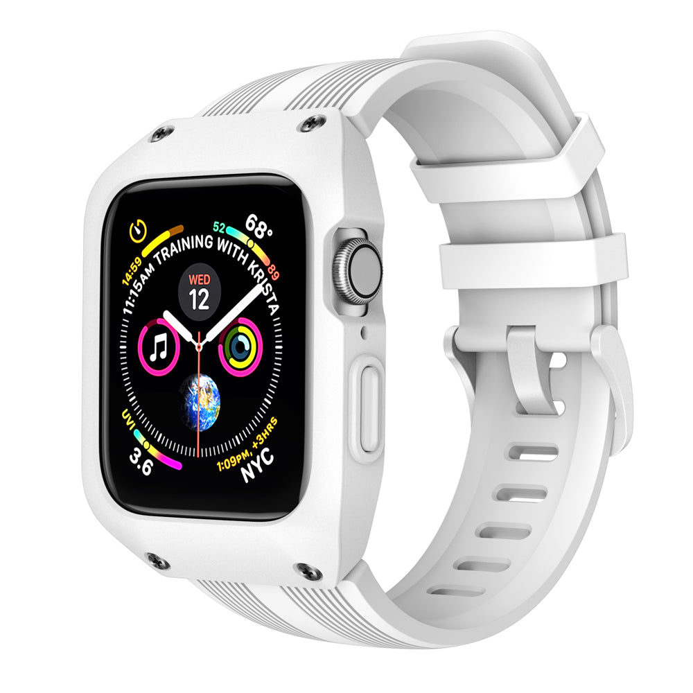 Silicone Smart Watch Strap + Protection Watch Case for Apple Watch SE / SE (2022) / Series 6 / 5 / 4 44mm - White