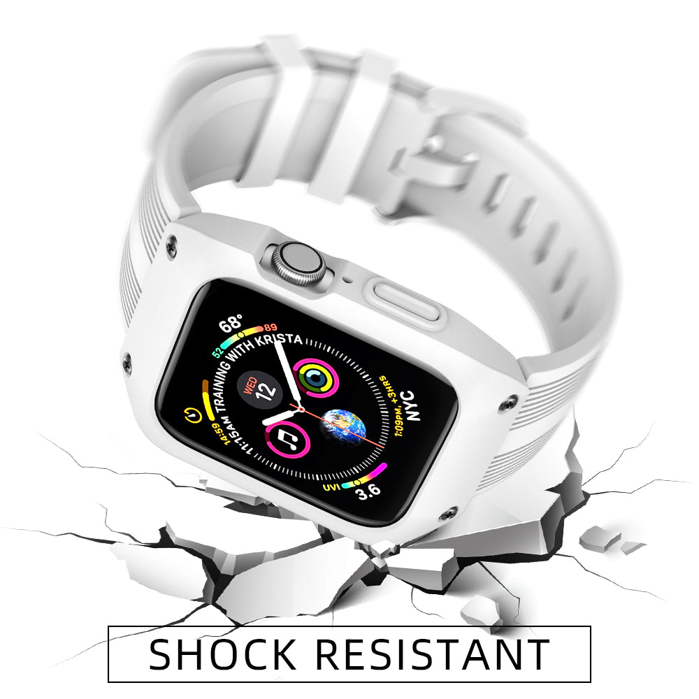 Silicone Smart Watch Strap + Protection Watch Case for Apple Watch SE / SE (2022) / Series 6 / 5 / 4 44mm - White