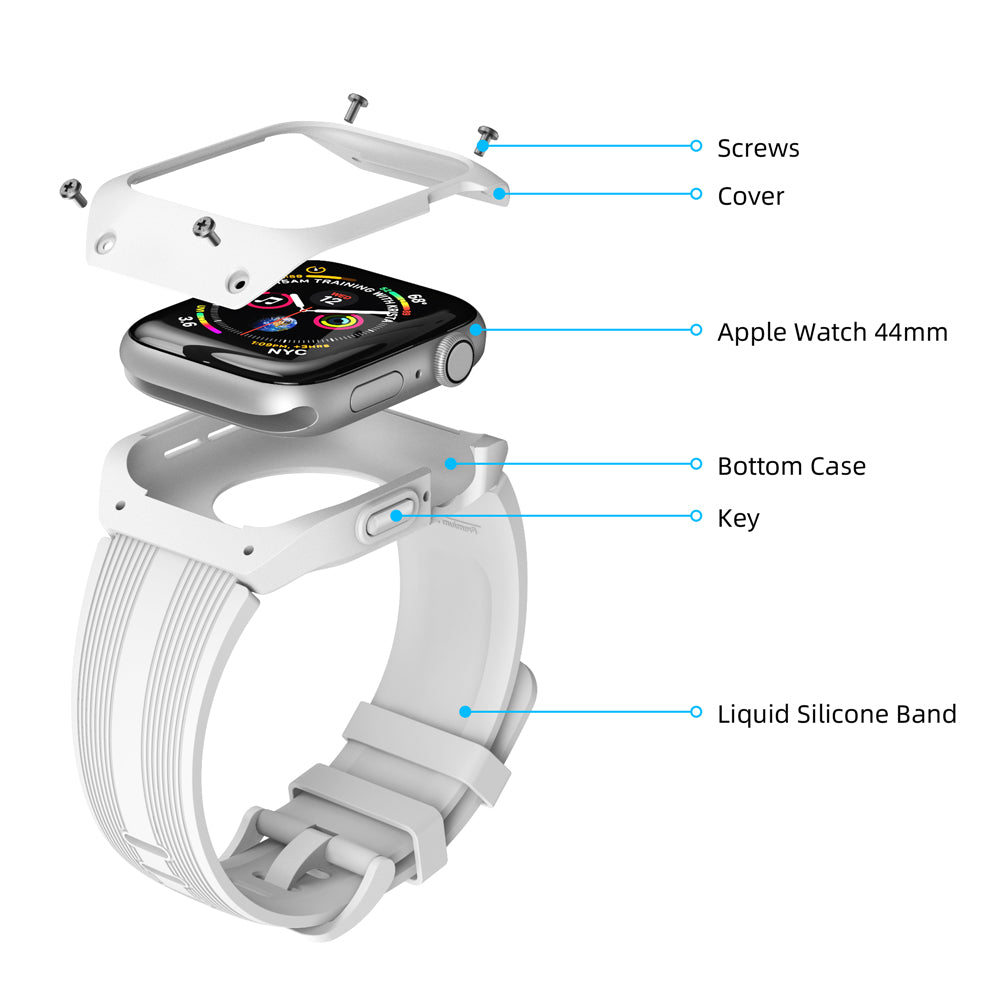 Silicone Smart Watch Strap + Protection Watch Case for Apple Watch SE / SE (2022) / Series 6 / 5 / 4 44mm - White