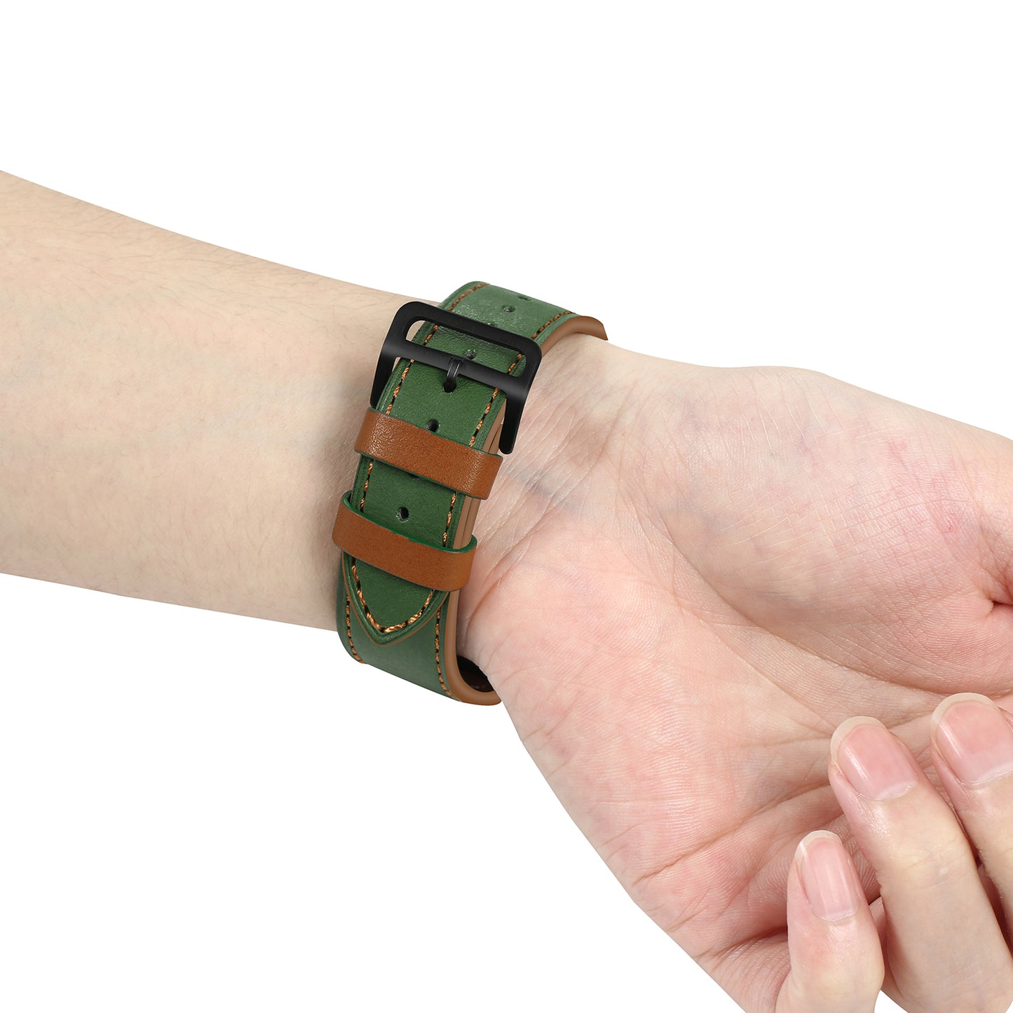 Fresh Contrast Color Genuine Leather Watch Strap for Apple Watch Series 8 7 41mm / Series 6 / SE / SE(2022) / 5 / 4 40mm, Series 3 / 2 / 1 38mm - Green / Brown Line