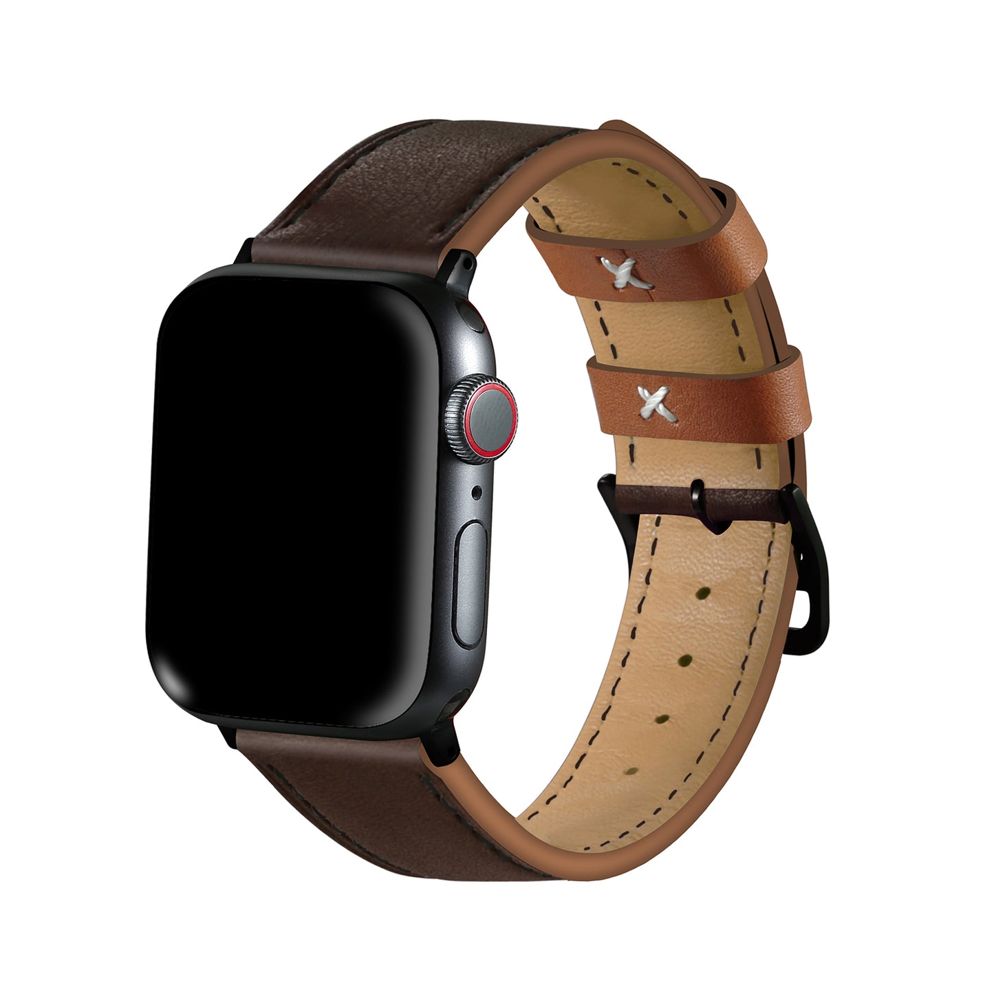 Fresh Contrast Color Genuine Leather Watch Strap for Apple Watch Series 8 7 41mm / Series 6 / SE / SE(2022) / 5 / 4 40mm, Series 3 / 2 / 1 38mm - Brown