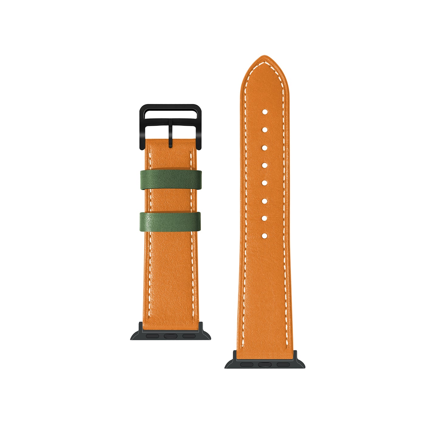 Fresh Contrast Color Genuine Leather Watch Strap for Apple Watch Series 8 45mm / Ultra 49mm / 7 45mm / Series 4 / 5 / 6 / SE / SE (2022) 44mm / Series 3 / 2 / 1 42mm - Orange