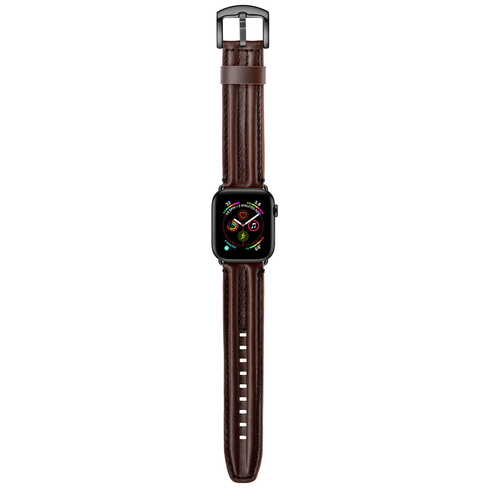 Top Layer Genuine Leather Watch Strap Band for Apple Watch Series 8 45mm / Ultra 49mm / 7 45mm / Series 6 / 5 / 4 / SE / SE (2022) 44m / Series 3 / 2 / 1 42mm - Coffee