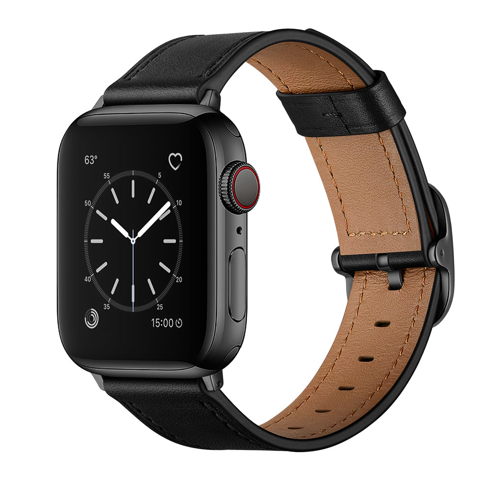Genuine Leather DS Style Watch Band for Apple Watch Series 8 / 7 41mm / Series 6 / SE / SE(2022) / 5 / 4 40mm / Series 3 / 2 / 1 Watch 38mm - Black