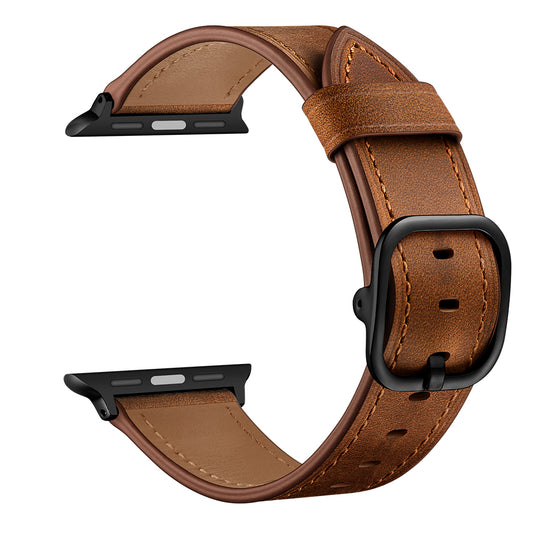 DS Style Genuine Leather Watch Band for Apple Watch Ultra 49mm / Series 8 / 7 45mm / Series 6 / SE / SE (2022) 44m / 5 / 4 44mm / Series 1 / 2 / 3 42mm - Coffee