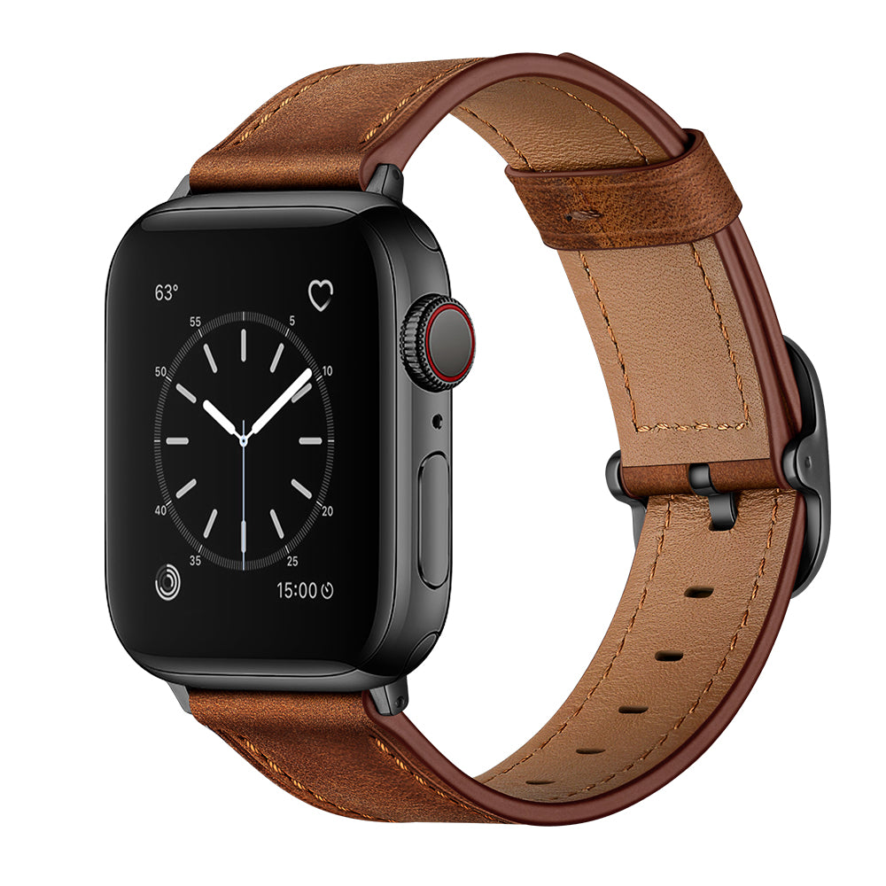 DS Style Genuine Leather Watch Band for Apple Watch Ultra 49mm / Series 8 / 7 45mm / Series 6 / SE / SE (2022) 44m / 5 / 4 44mm / Series 1 / 2 / 3 42mm - Coffee