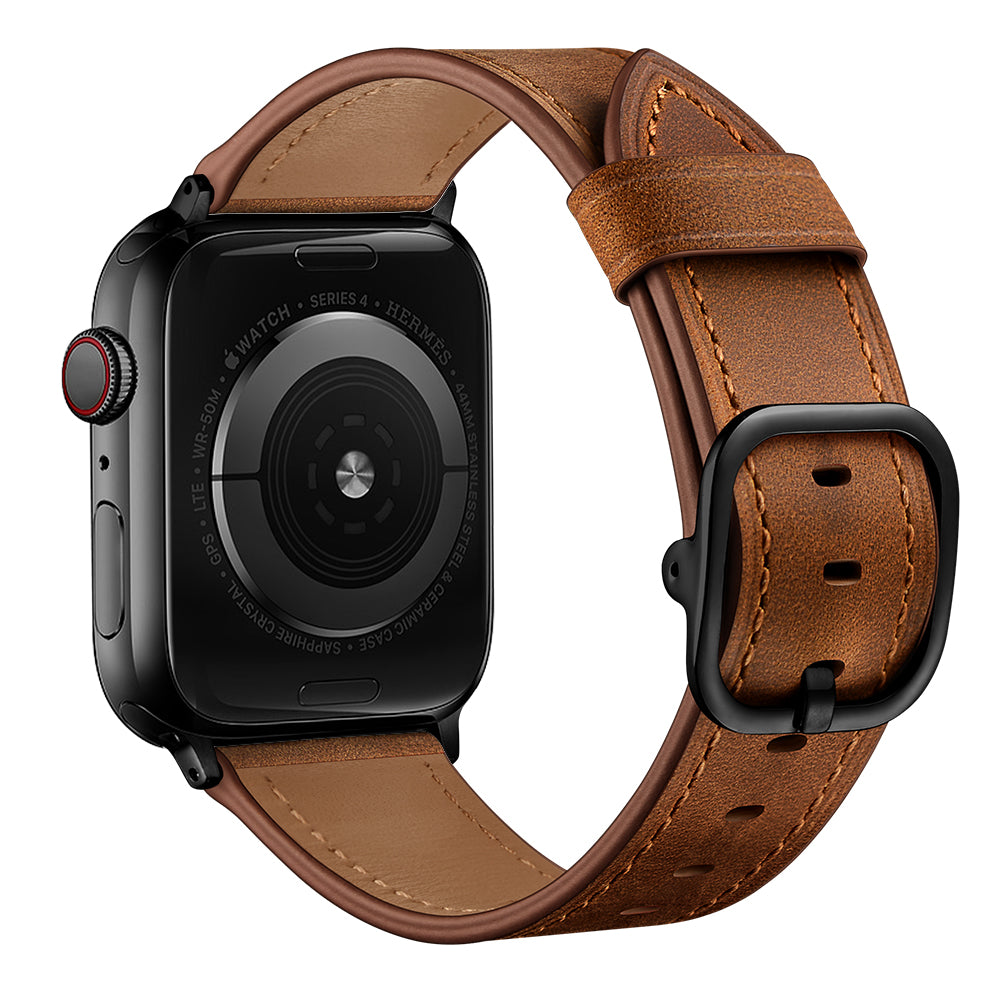 DS Style Genuine Leather Watch Band for Apple Watch Ultra 49mm / Series 8 / 7 45mm / Series 6 / SE / SE (2022) 44m / 5 / 4 44mm / Series 1 / 2 / 3 42mm - Coffee