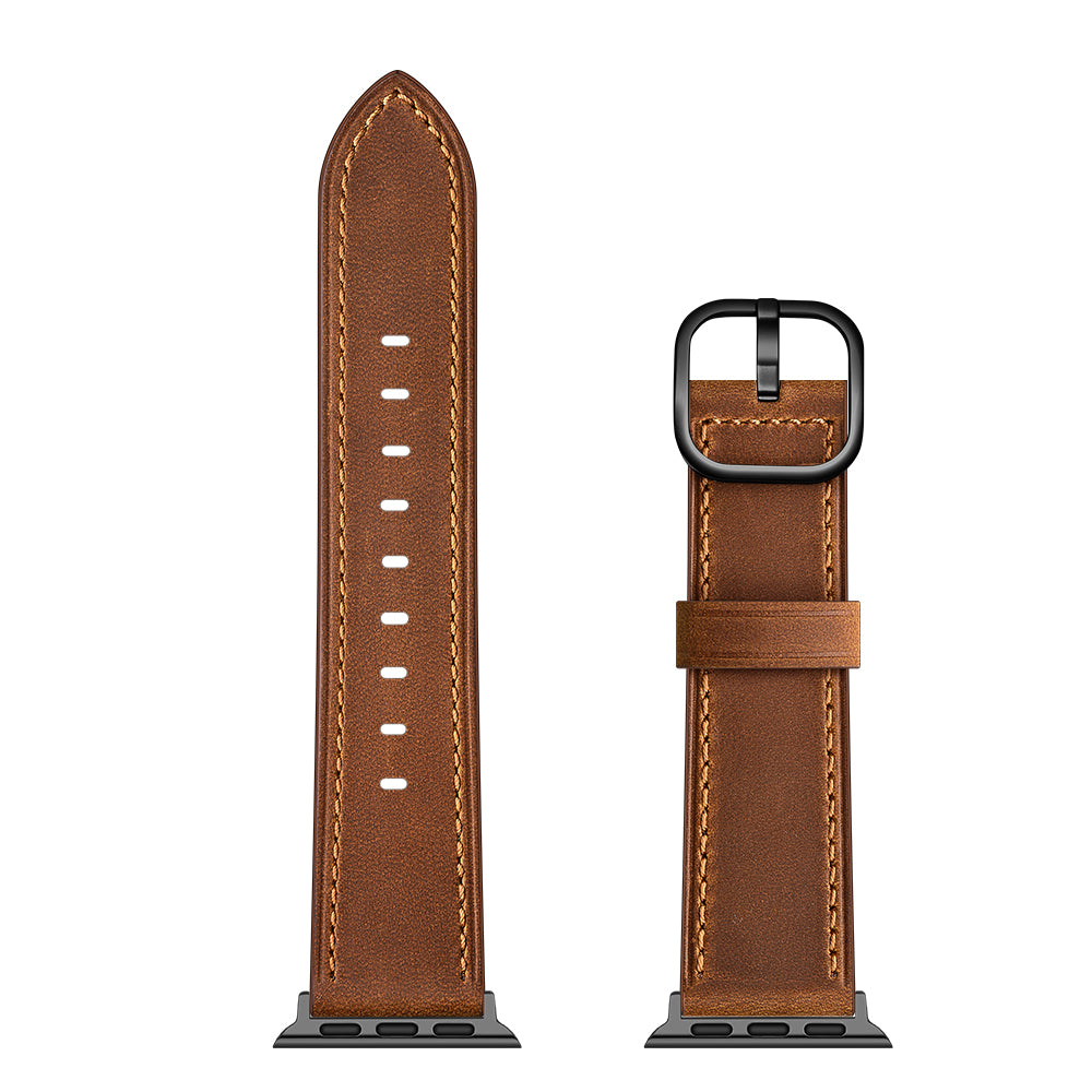 DS Style Genuine Leather Watch Band for Apple Watch Ultra 49mm / Series 8 / 7 45mm / Series 6 / SE / SE (2022) 44m / 5 / 4 44mm / Series 1 / 2 / 3 42mm - Coffee