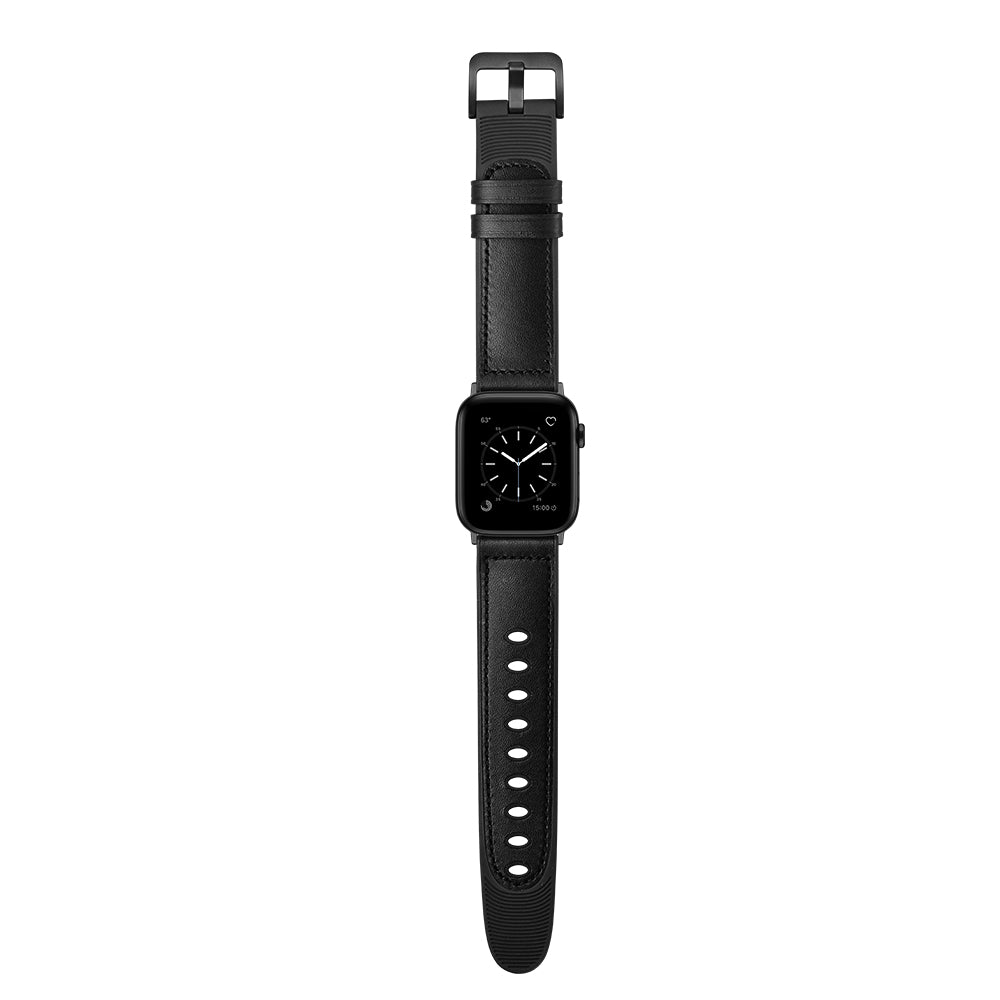 Genuine Leather Watch Band for Apple Watch Ultra 49mm / Series 8 / 7 45mm / Series 6 / SE / SE (2022) 44m / 5 / 4 44mm / Series 1 / 2 / 3 42mm - Black