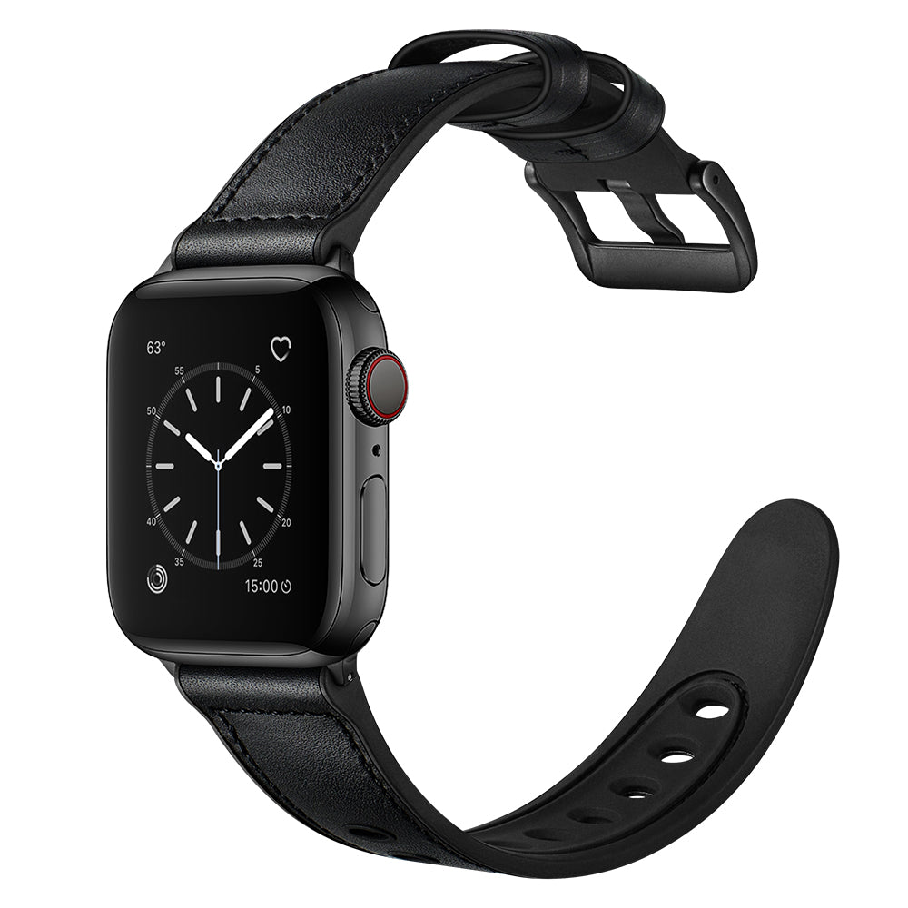 Genuine Leather Watch Band for Apple Watch Ultra 49mm / Series 8 / 7 45mm / Series 6 / SE / SE (2022) 44m / 5 / 4 44mm / Series 1 / 2 / 3 42mm - Black