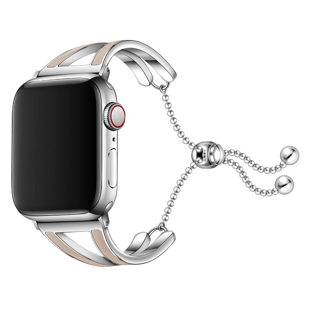 Dressy Jewelry Bangle Stainless Steel Watch Strap for Apple Watch Ultra 49mm / Series 8 / 7 45mm / Series 6 / SE / SE (2022) / 5 / 4 44mm / Series 1 / 2 / 3 42mm - Silver / Apricot