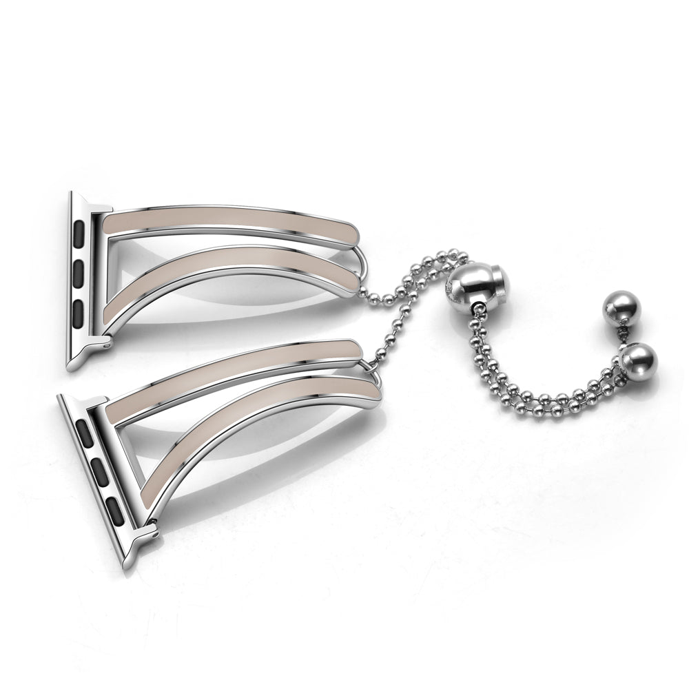 Dressy Jewelry Bangle Stainless Steel Watch Strap for Apple Watch Ultra 49mm / Series 8 / 7 45mm / Series 6 / SE / SE (2022) / 5 / 4 44mm / Series 1 / 2 / 3 42mm - Silver / Apricot