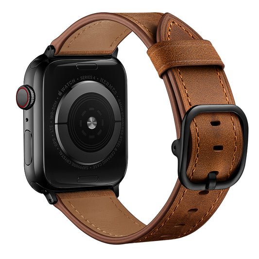 Genuine Leather Watch Band Replacement for Apple Watch Series 7 / 8 41mm / Series 1 / 2 / 3 38mm / Apple Watch Series 4 / 5 / 6 / SE / SE(2022) 40mm - Dark Brown