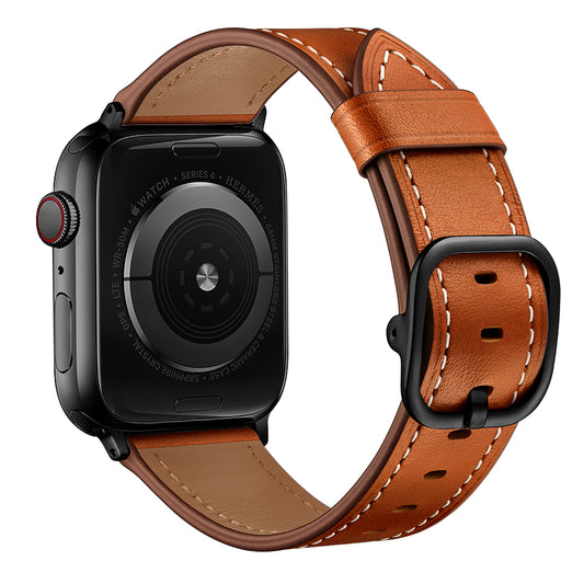 Genuine Leather Watch Band Replacement for Apple Watch Ultra 49mm / Series 8 / 7 45mm / Series 6 / SE / SE (2022) / 5 / 4 44mm / Series 1 / 2 / 3 42mm - Light Brown