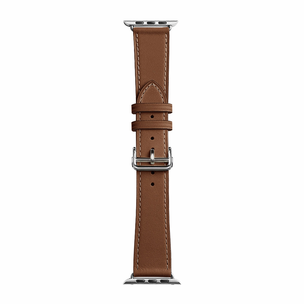 Folding Buckle Genuine Leather Smart Watch Strap [Silver Buckle] for Apple Watch Series 7 / 8 41mm / SE / SE(2022) / Series 6 / 5 / 4 40mm / Series 3 / 2 / 1 38mm - Brown