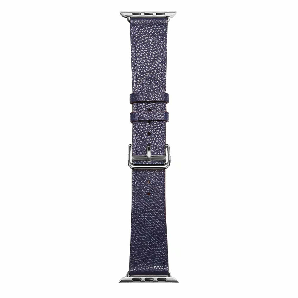 Folding Buckle Genuine Leather Smart Watch Strap [Silver Buckle] for Apple Watch Ultra 49mm / Series 8 / 7 45mm / Series 6 / SE / SE (2022) / 5 / 4 44mm / Series 1 / 2 / 3 42mm - Dark Blue