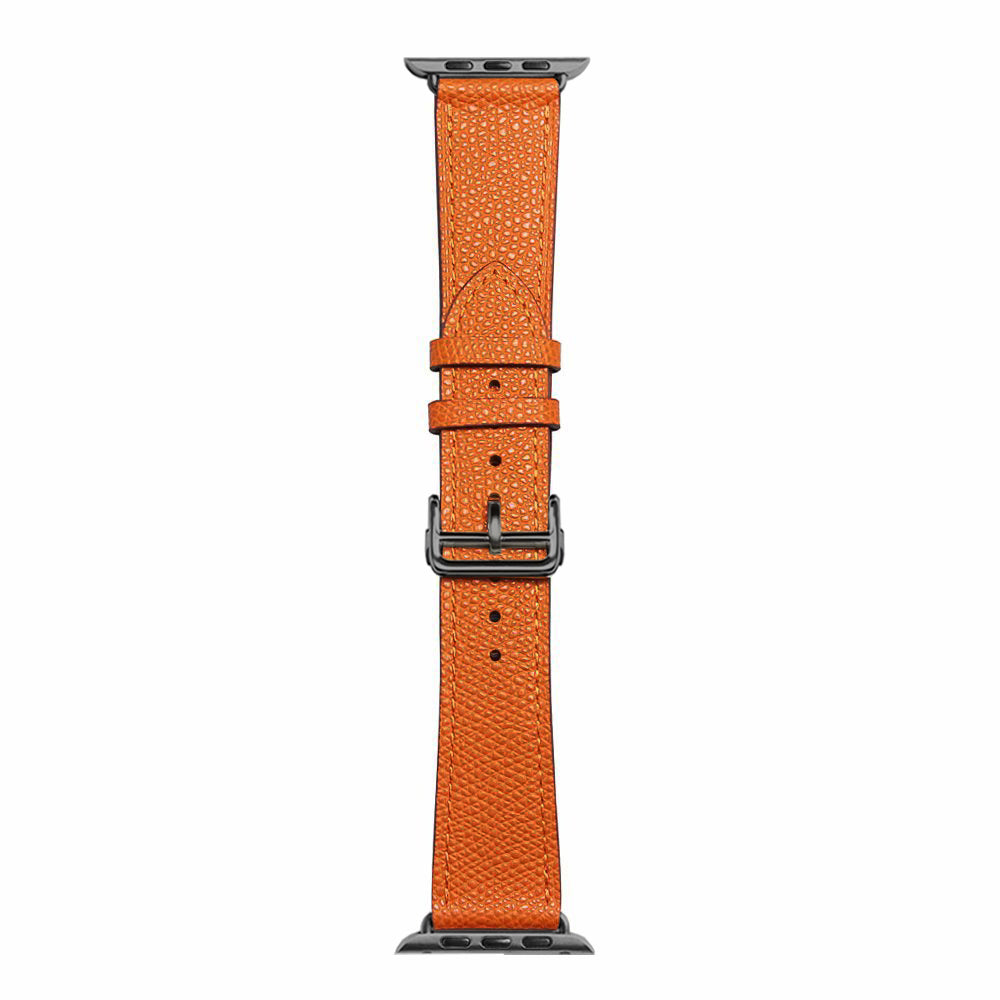 Folding Buckle Genuine Leather Watch Replace Strap [Black Buckle] for Apple Watch Series 7 / 8 41mm / SE / SE(2022) / Series 6 / 5 / 4 40mm / Series 3 / 2 / 1 38mm - Orange