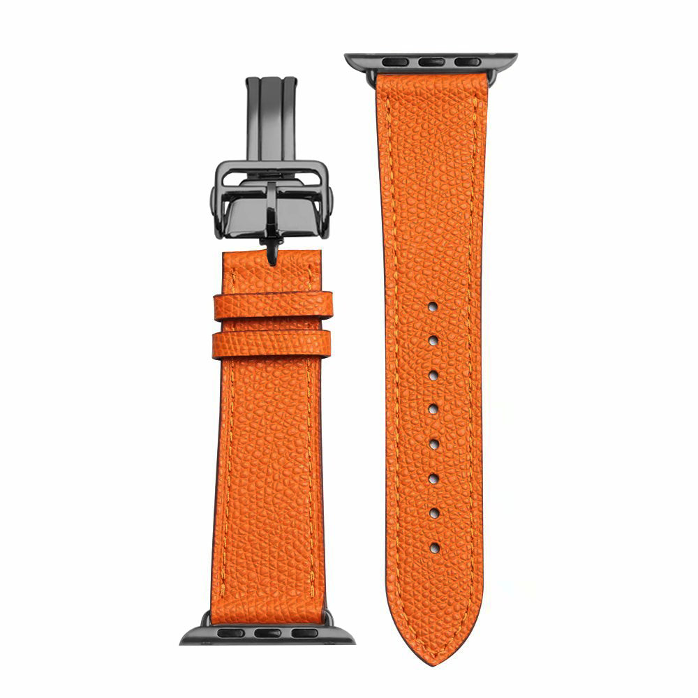 Folding Buckle Genuine Leather Watch Replace Strap [Black Buckle] for Apple Watch Series 7 / 8 41mm / SE / SE(2022) / Series 6 / 5 / 4 40mm / Series 3 / 2 / 1 38mm - Orange