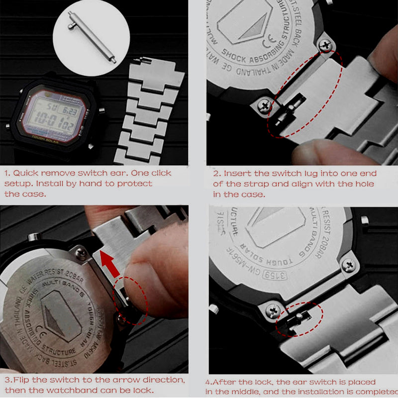 Stainless Steel Watch Band Replacement + Watch Cover for Casio G-SHOCK GW-5000 / 5035 / DW5600 - Black