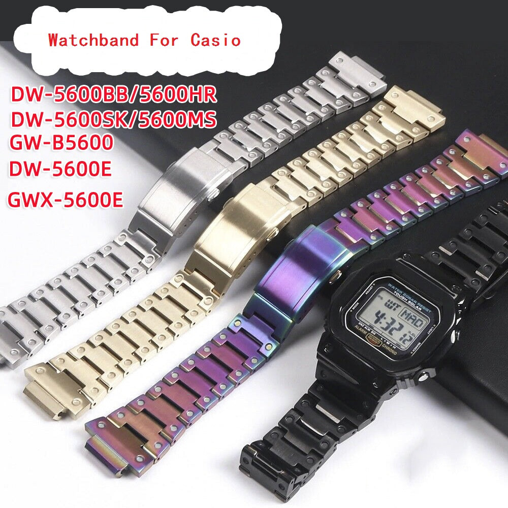 Stainless Steel Watch Band Replacement + Watch Cover for Casio G-SHOCK GW-5000 / 5035 / DW5600 - Black