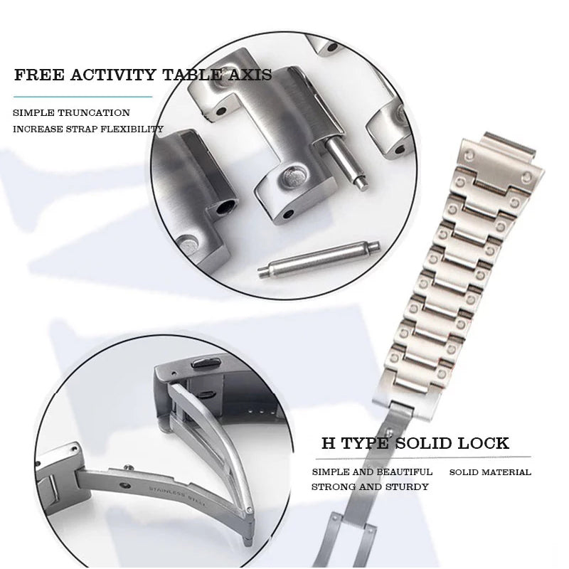 Metal Watch Band Replacement for Casio G-SHOCK GW-5000/5035/DW5600/GW-M5610 - Silver