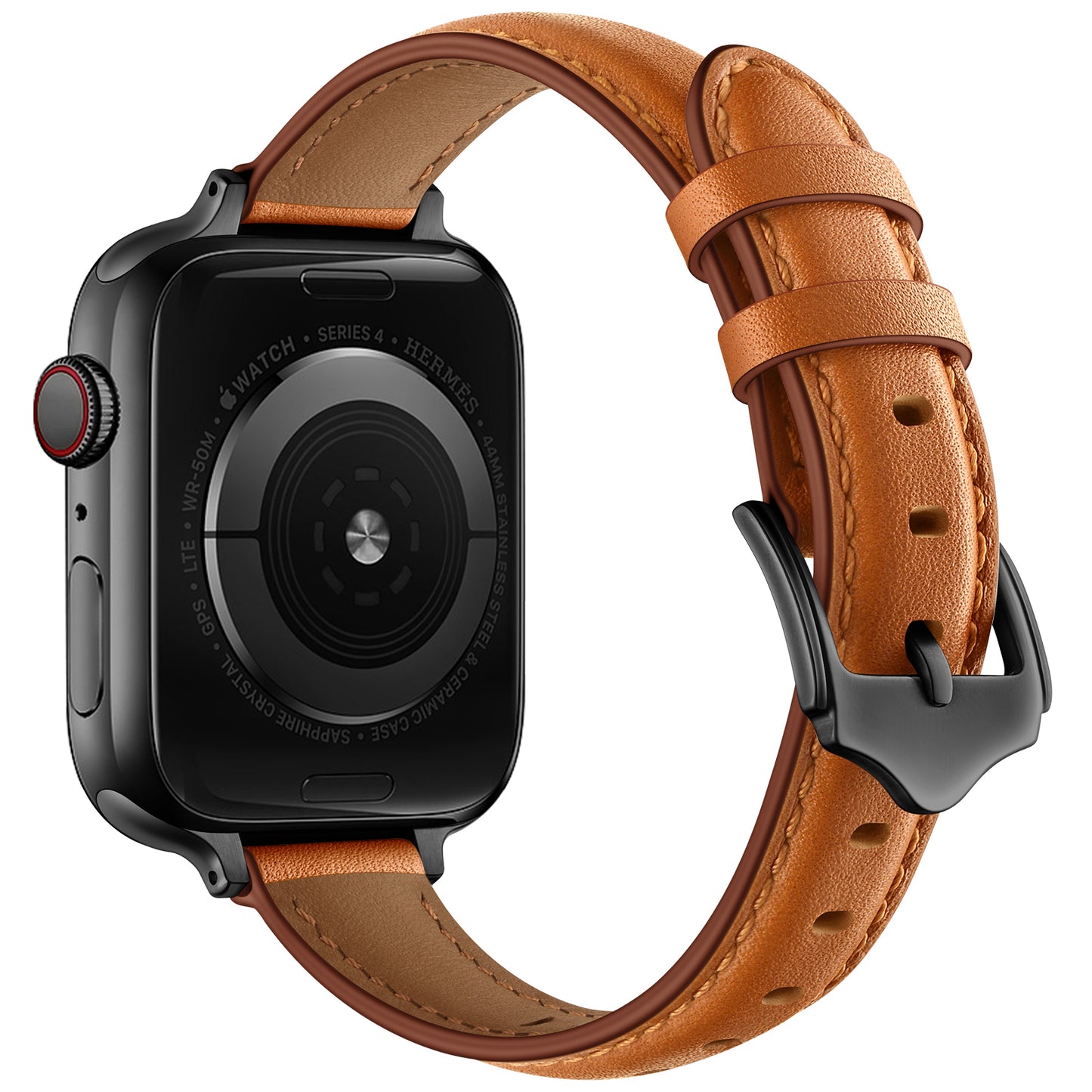 Genuine Leather Replacement Smart Watch Band Strap for Apple Watch Series 7 / 8 41mm / 6 / SE / SE(2022) / 5 / 4 40mm / Watch Series 3 / 2 / 1 38mm - Brown / Black Buckle