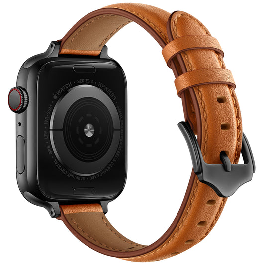 Genuine Leather Replacement Smart Watch Band Strap for Apple Watch Series 7 / 8 41mm / 6 / SE / SE(2022) / 5 / 4 40mm / Watch Series 3 / 2 / 1 38mm - Brown / Black Buckle
