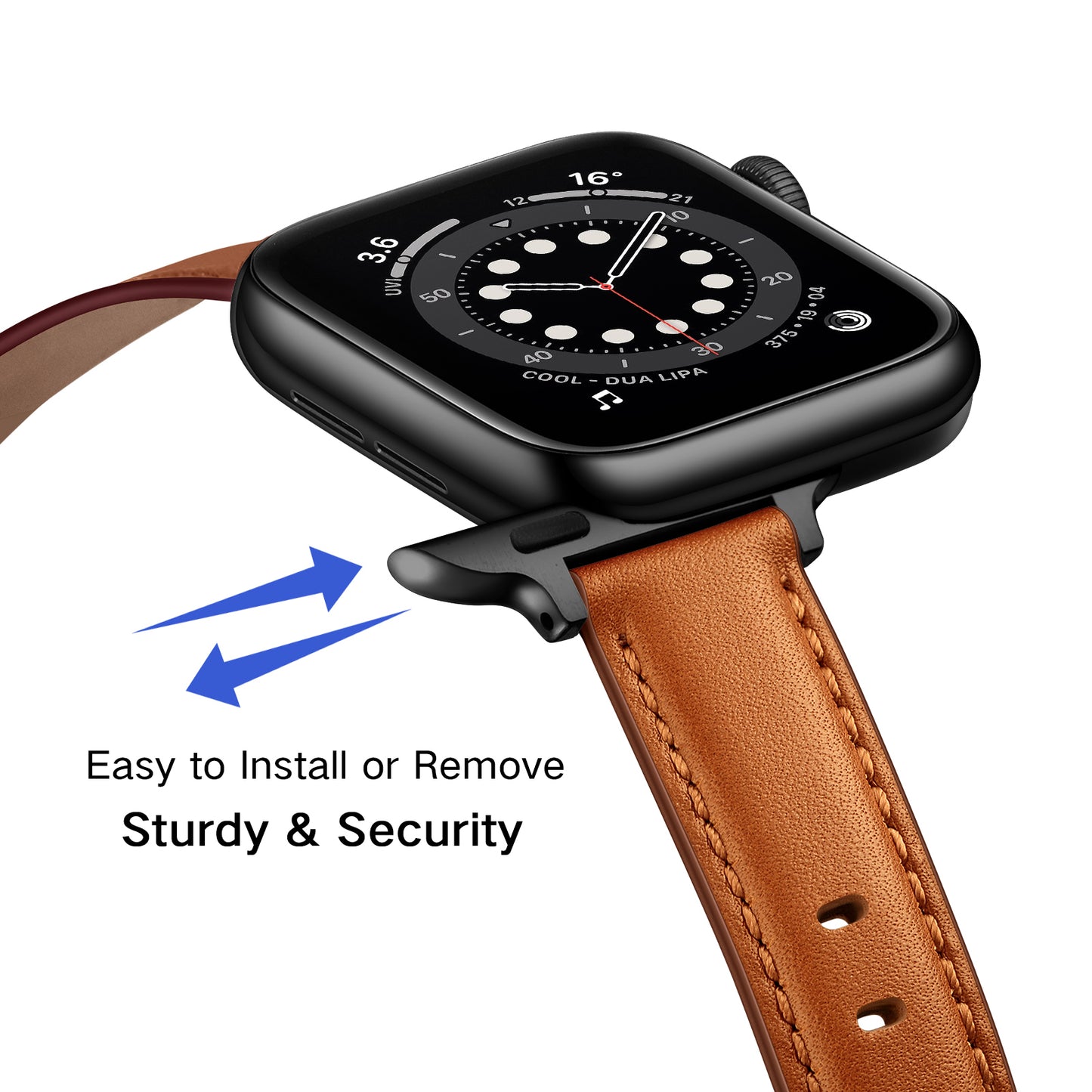 Genuine Leather Replacement Smart Watch Band Strap for Apple Watch Series 7 / 8 41mm / 6 / SE / SE(2022) / 5 / 4 40mm / Watch Series 3 / 2 / 1 38mm - Brown / Black Buckle