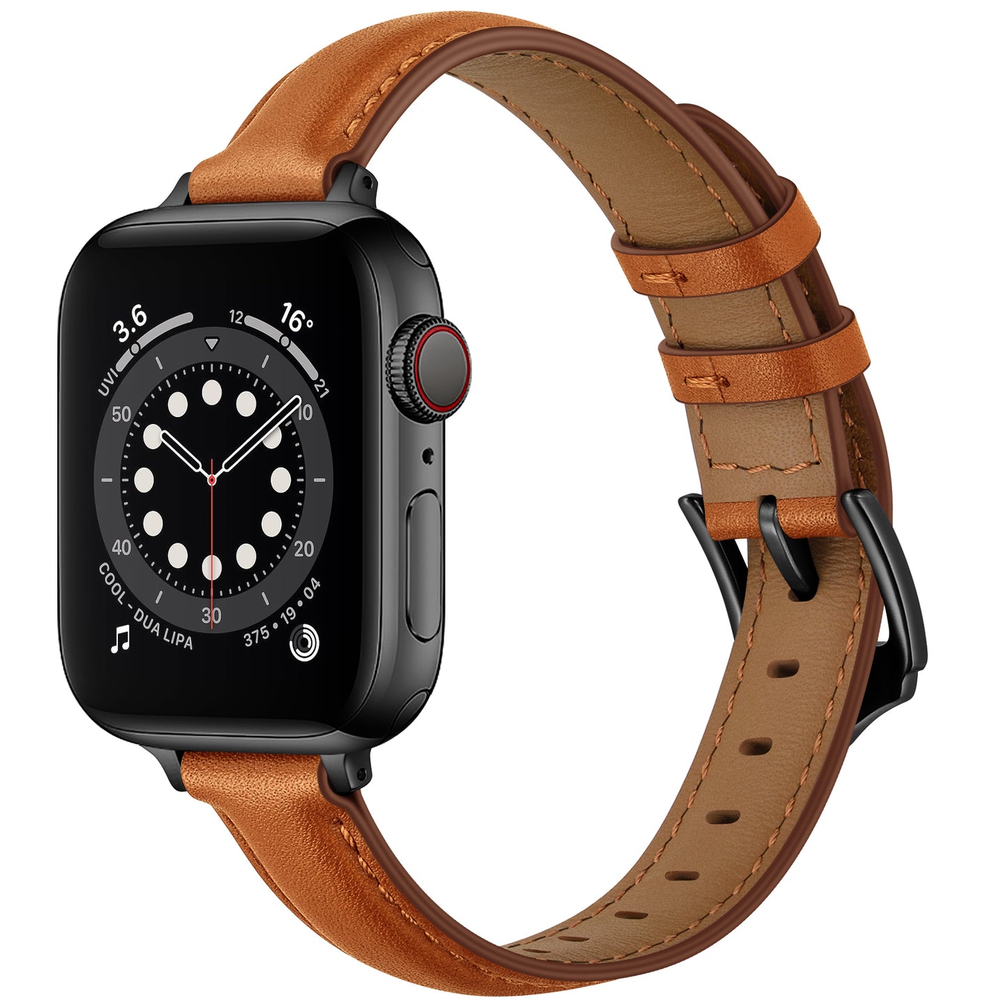 Genuine Leather Replacement Smart Watch Band Strap for Apple Watch Series 7 / 8 41mm / 6 / SE / SE(2022) / 5 / 4 40mm / Watch Series 3 / 2 / 1 38mm - Brown / Black Buckle