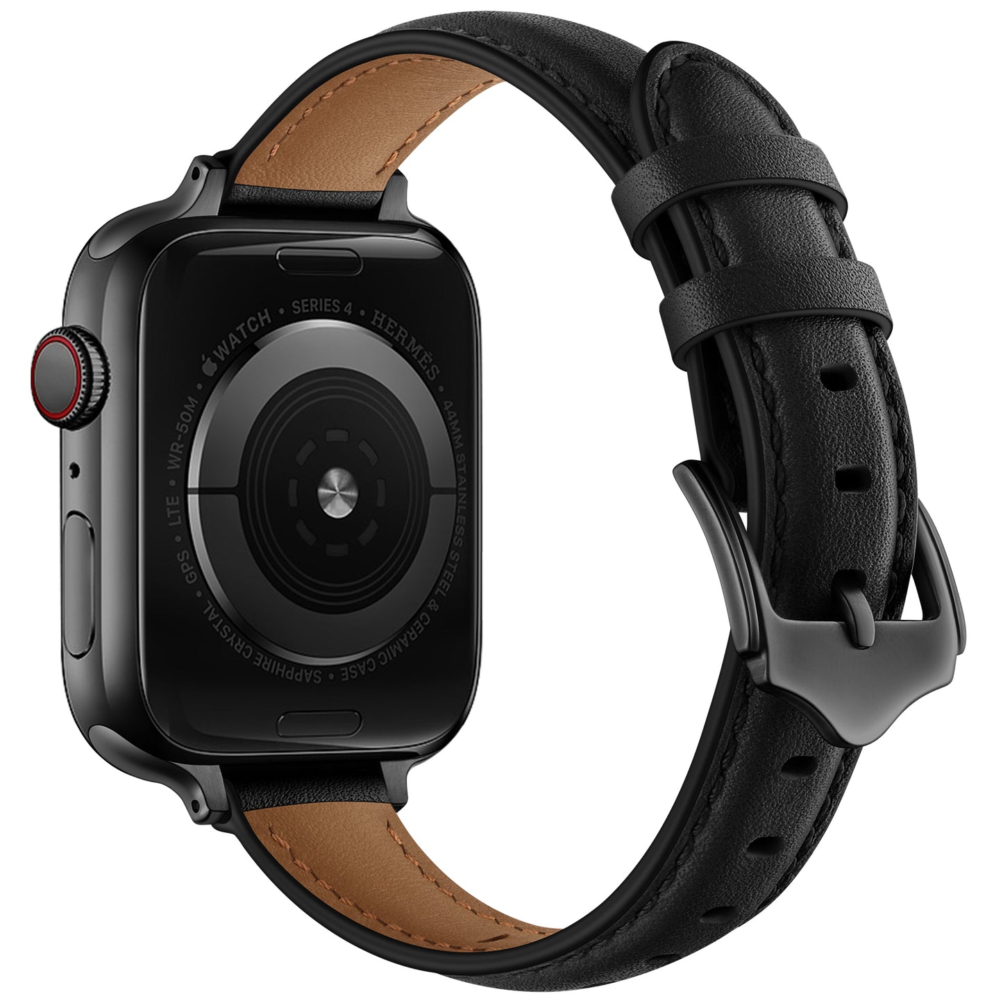 Genuine Leather Replacement Smart Watch Band Adjustable Wrist Strap for Watch Ultra 49mm / Series 8 / 7 45mm / Series 6 / 5 / 4 / SE / SE (2022) 44mm / Series 3 / 2 / 1 42mm - Black / Black Buckle