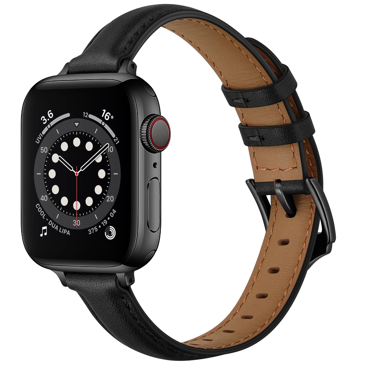 Genuine Leather Replacement Smart Watch Band Adjustable Wrist Strap for Watch Ultra 49mm / Series 8 / 7 45mm / Series 6 / 5 / 4 / SE / SE (2022) 44mm / Series 3 / 2 / 1 42mm - Black / Black Buckle
