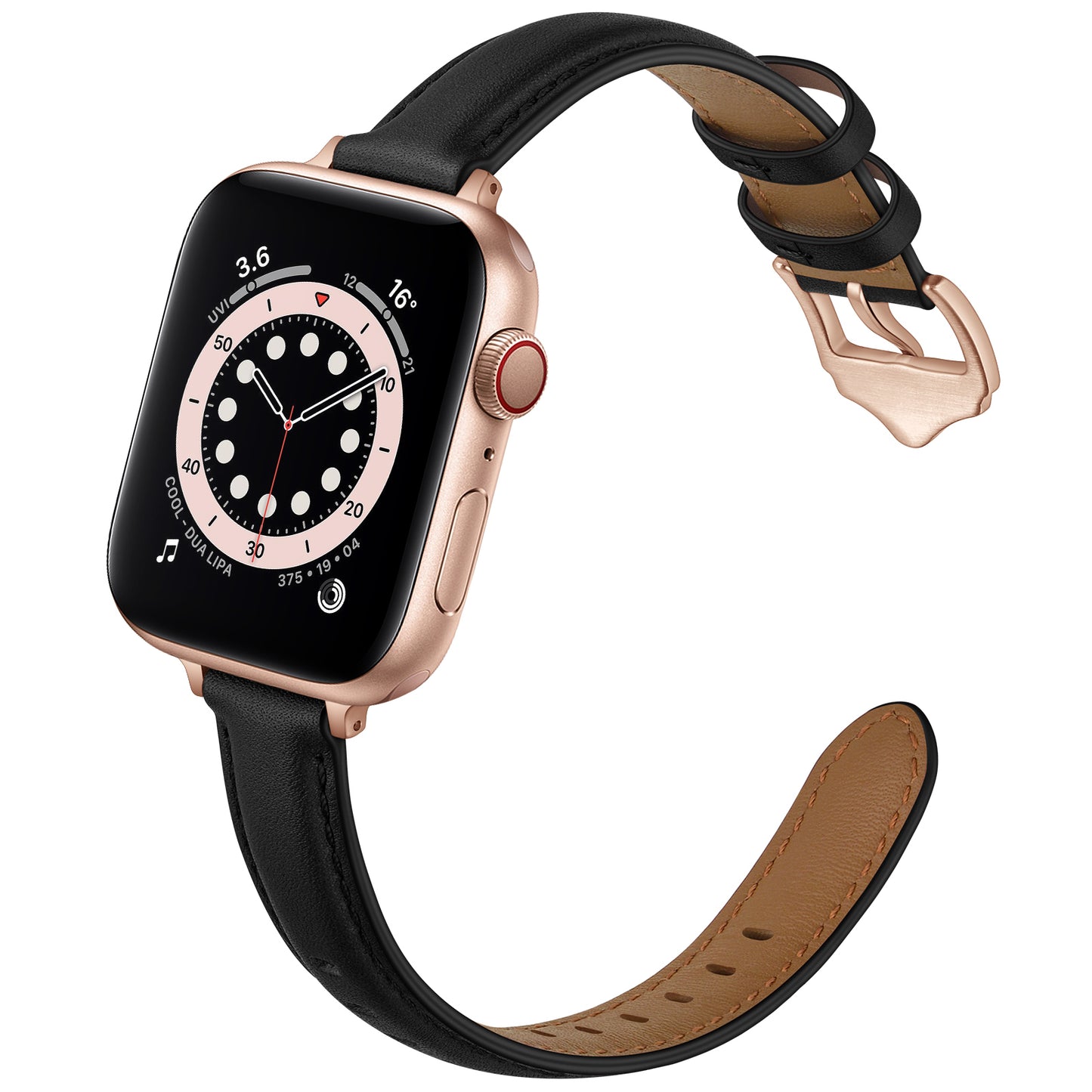 Genuine Leather Replacement Smart Watch Band Adjustable Wrist Strap for Watch Ultra 49mm / Series 8 / 7 45mm / Series 6 / 5 / 4 / SE / SE (2022) 44mm / Series 3 / 2 / 1 42mm - Black / Rose Gold Buckle