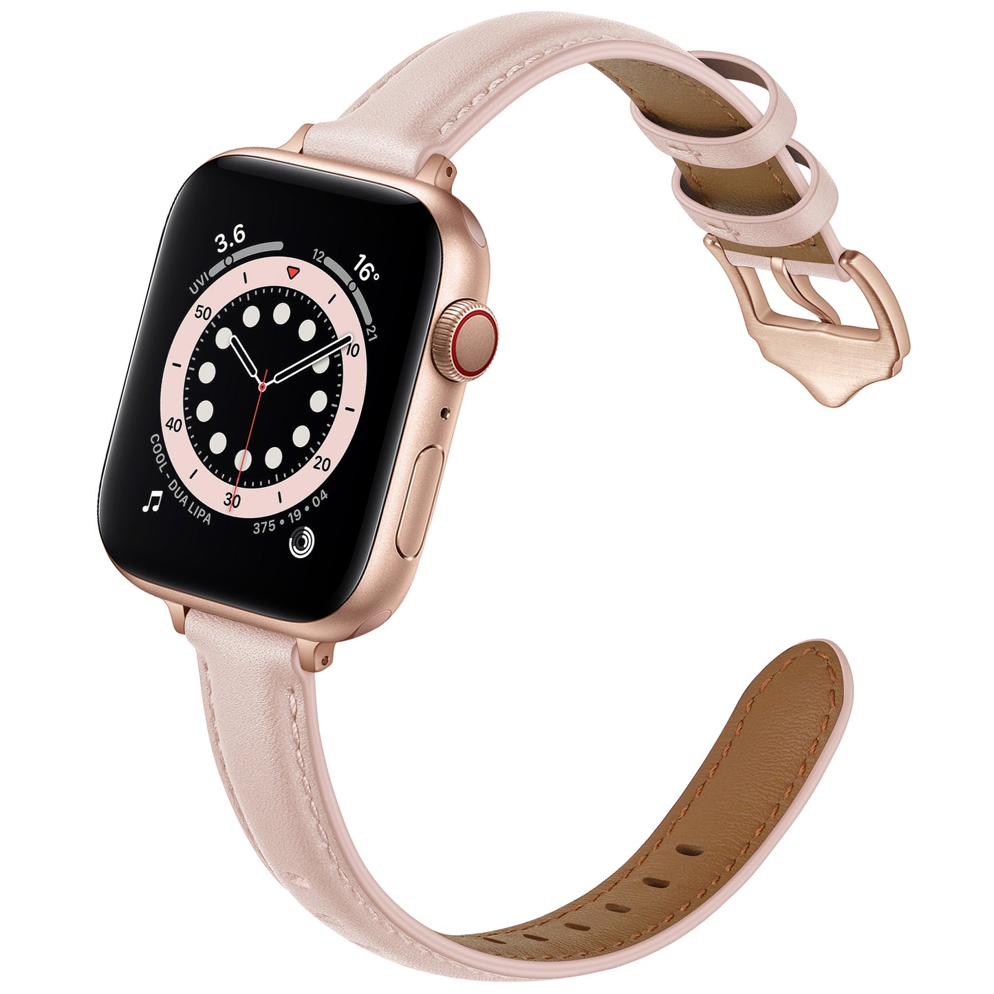 Genuine Leather Replacement Smart Watch Band Adjustable Wrist Strap for Watch Ultra 49mm / Series 8 / 7 45mm / Series 6 / 5 / 4 / SE / SE (2022) 44mm / Series 3 / 2 / 1 42mm - Pink / Rose Gold Buckle