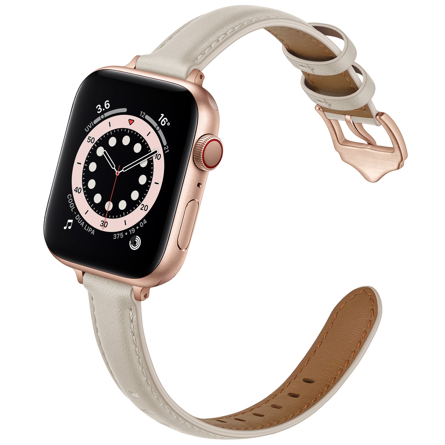 Genuine Leather Replacement Smart Watch Band Adjustable Wrist Strap for Watch Ultra 49mm / Series 8 / 7 45mm / Series 6 / 5 / 4 / SE / SE (2022) 44mm / Series 3 / 2 / 1 42mm - Beige / Rose Gold Buckle