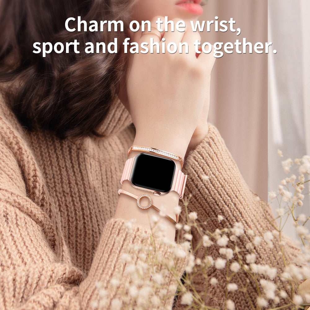 KINGXBAR Magnetic Silicone Smart Watch Strap Band for Apple Watch Series 8 41mm / Series 7 41mm / 4 / 5 / 6 / SE / SE(2022) 40mm / Watch Series 1 / 2 / 3 38mm - Black