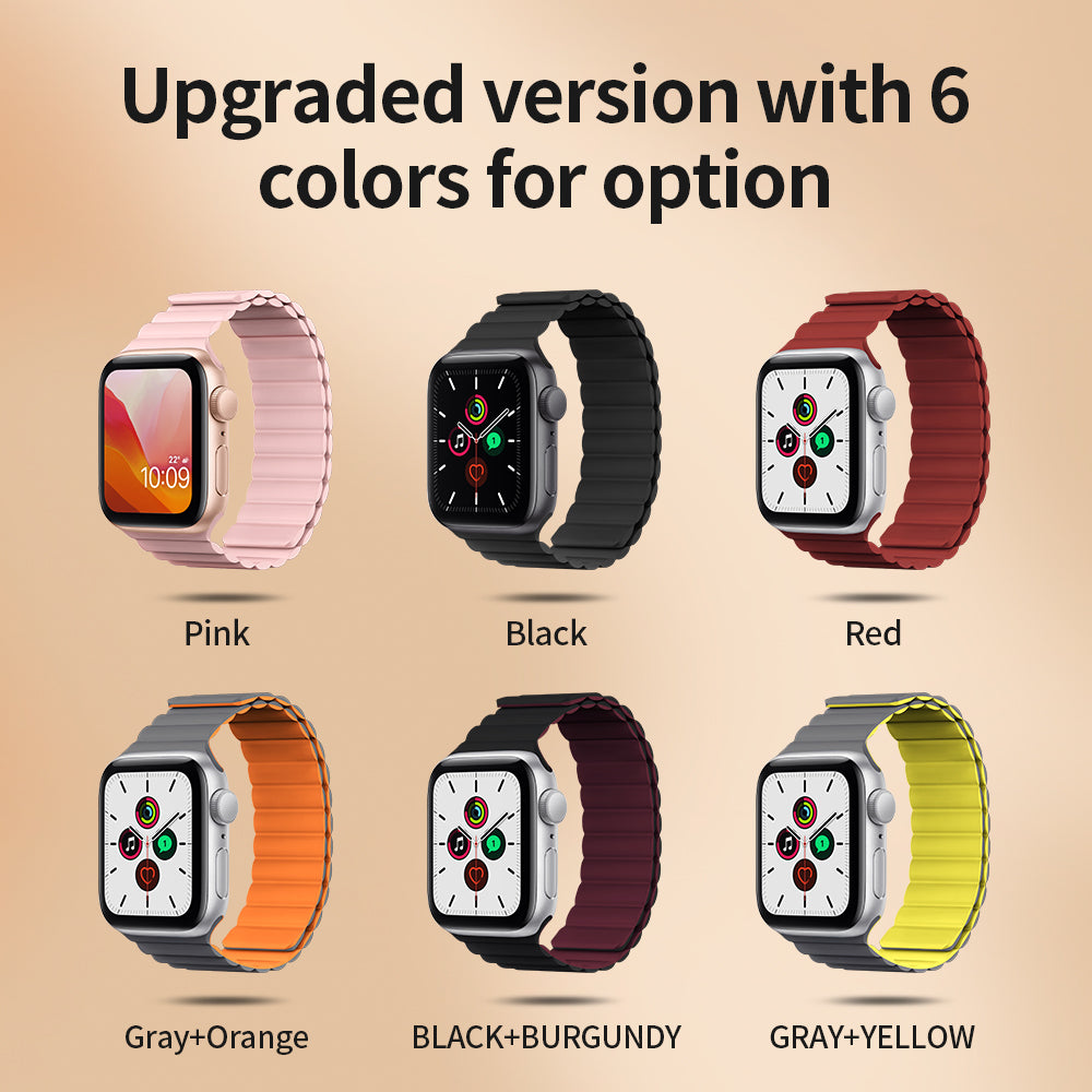 KINGXBAR Magnetic Silicone Smart Watch Strap Band for Apple Watch Series 8 41mm / Series 7 41mm / 4 / 5 / 6 / SE / SE(2022) 40mm / Watch Series 1 / 2 / 3 38mm - Black