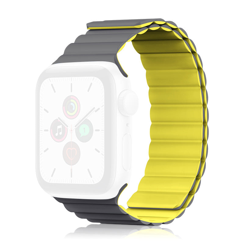 KINGXBAR Magnetic Silicone Smart Watch Strap Band for Apple Watch Series 8 41mm / Series 7 41mm / 4 / 5 / 6 / SE / SE(2022) 40mm / Watch Series 1 / 2 / 3 38mm - Grey / Yellow
