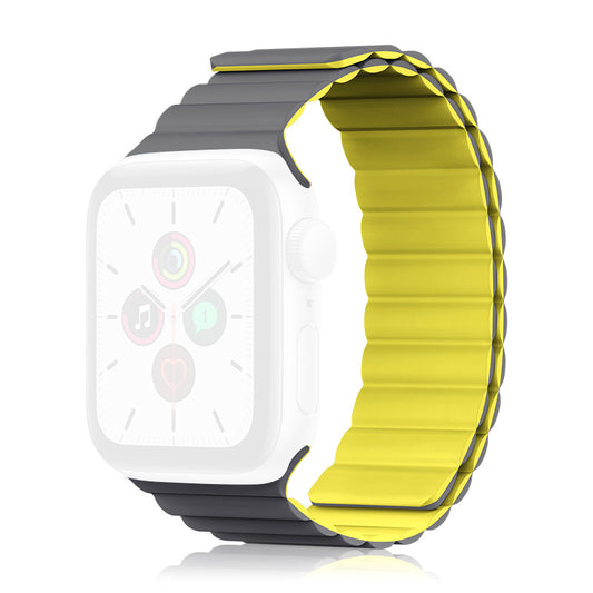 KINGXBAR Magnetic Silicone Smart Watch Strap Band for Apple Watch Series 8 41mm / Series 7 41mm / 4 / 5 / 6 / SE / SE(2022) 40mm / Watch Series 1 / 2 / 3 38mm - Grey / Yellow