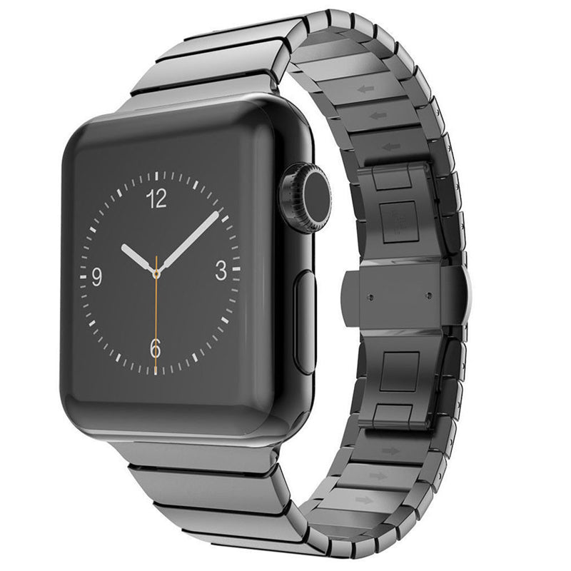 For Apple Watch Series 8 / 7 45mm Solid Stainless Steel Watch Band Replacement Wristband Strap with Butterfly Buckle - Black