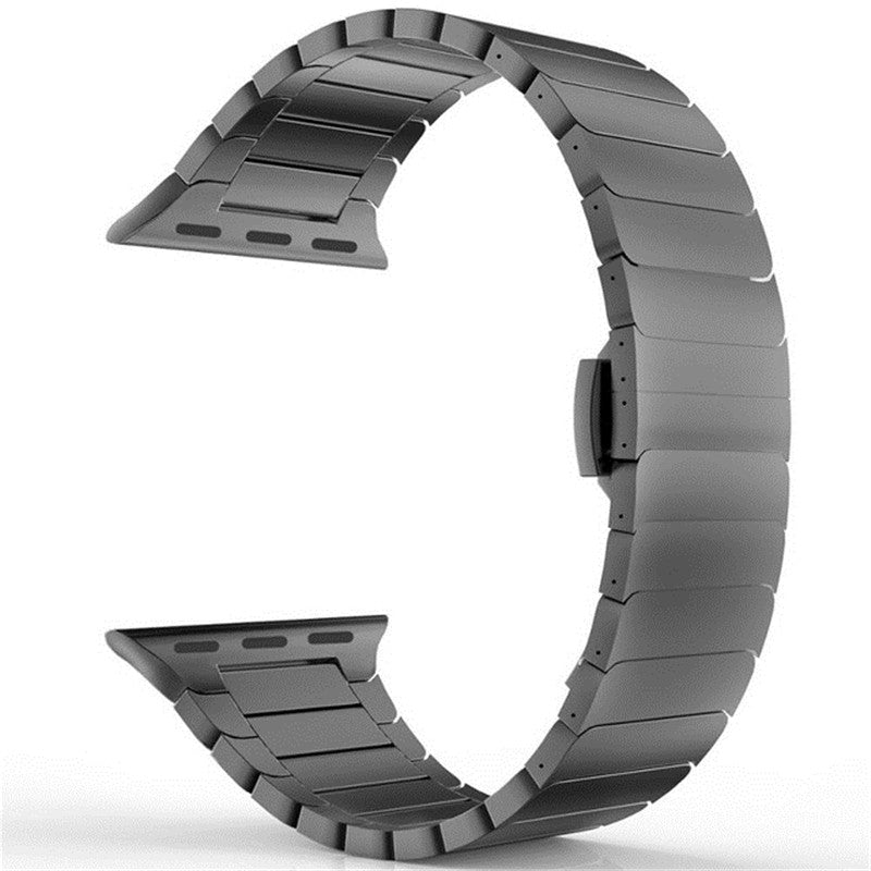 For Apple Watch Series 8 / 7 45mm Solid Stainless Steel Watch Band Replacement Wristband Strap with Butterfly Buckle - Black