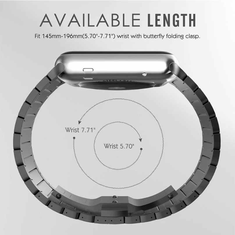 For Apple Watch Series 8 / 7 45mm Solid Stainless Steel Watch Band Replacement Wristband Strap with Butterfly Buckle - Black