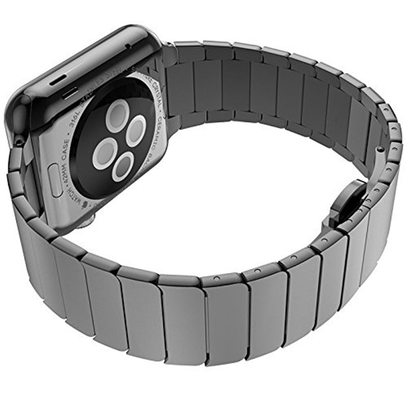 For Apple Watch Series 8 / 7 45mm Solid Stainless Steel Watch Band Replacement Wristband Strap with Butterfly Buckle - Black
